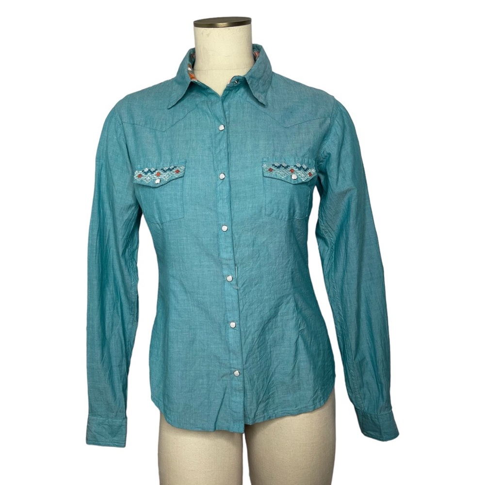Panhandle Embroidery Rodeo Western Snap Shirt Turquoise Sz S NWT Cowgirl